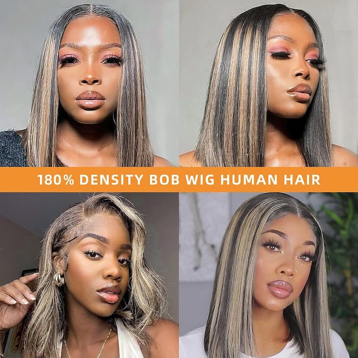 $100 OFF Code: MS100 | Balayage Colored Short Cut Bob Highlight 13x4 Lace Fontal Glueless Straight Wig