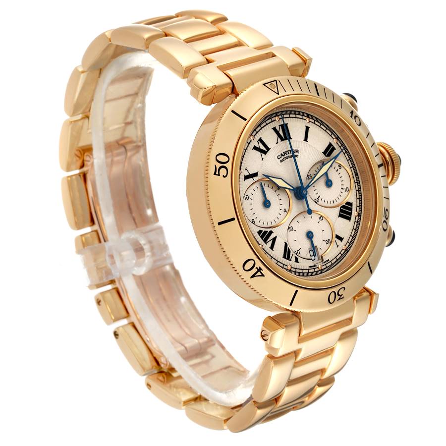 Cartier Pasha 38 Chronograph Yellow Gold Silver Dial Mens Watch W524428