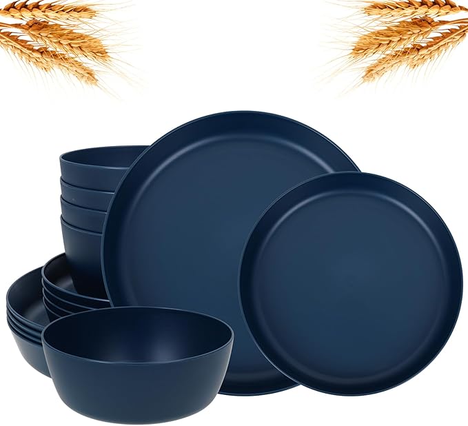 EI 12pcs Dark Green Wheat Straw Plates