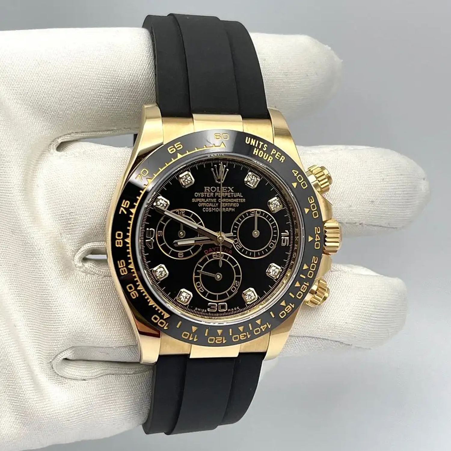 Rolex Daytona Yellow Gold Black-Diamond Oysterflex Strap 116518LN-0046