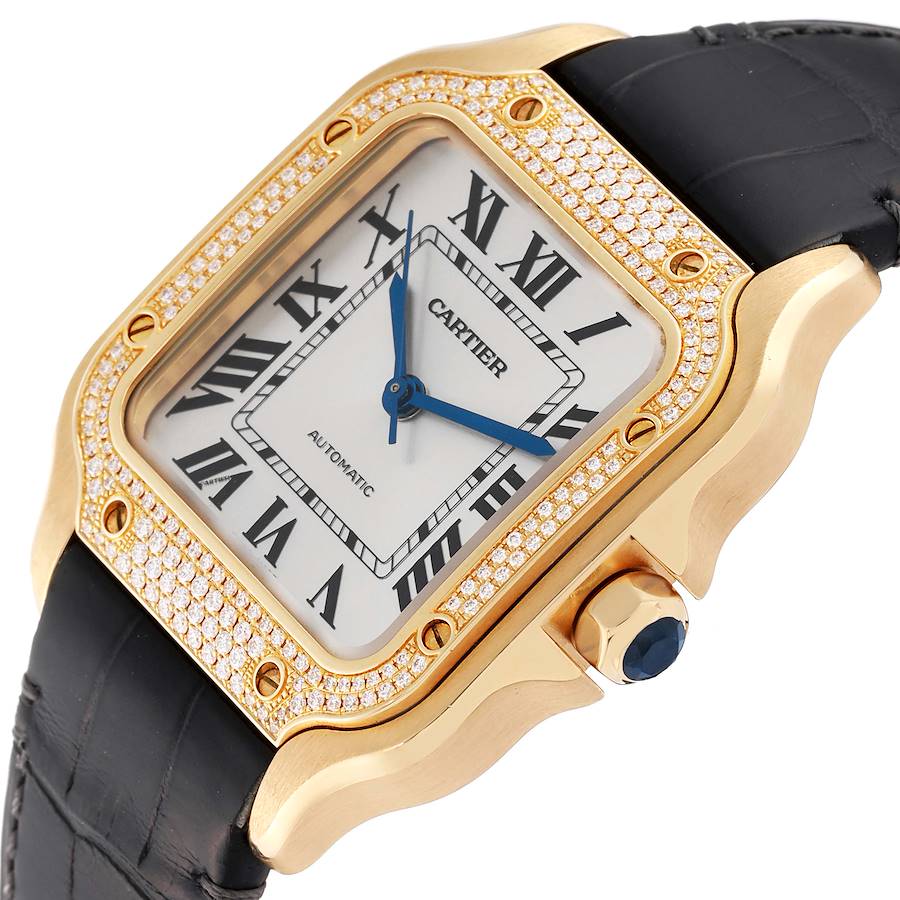 Cartier Santos Midsize Yellow Gold Diamond Mens Watch WJSA0008