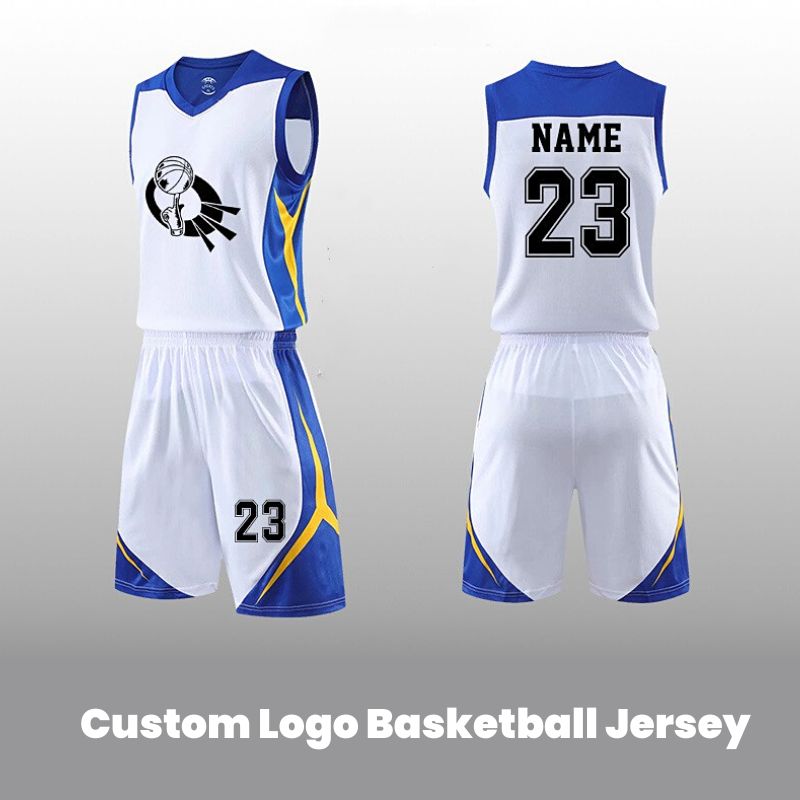 Custom White-Blue Basketball Uniforms and Jerseys