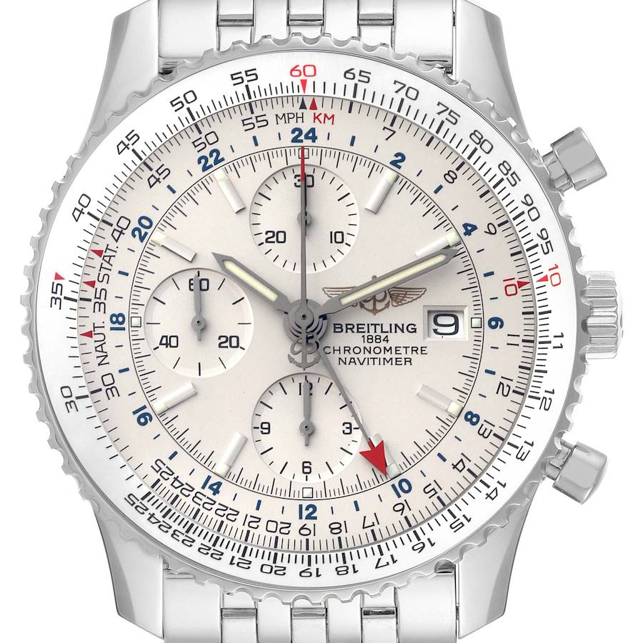 Breitling Navitimer World GMT Silver Dial Steel Mens Watch A24322