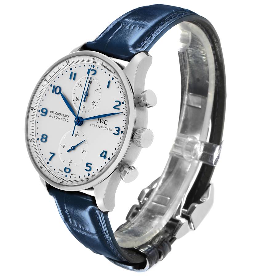 IWC Portuguese Chrono Silver Dial Blue Hands Steel Mens Watch IW371446
