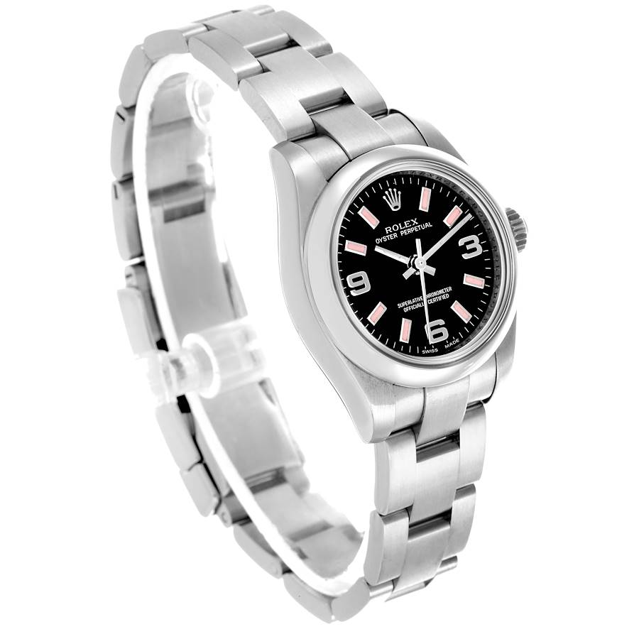 Rolex Oyster Perpetual Black Dial Pink Hour Markers Ladies Watch 176200