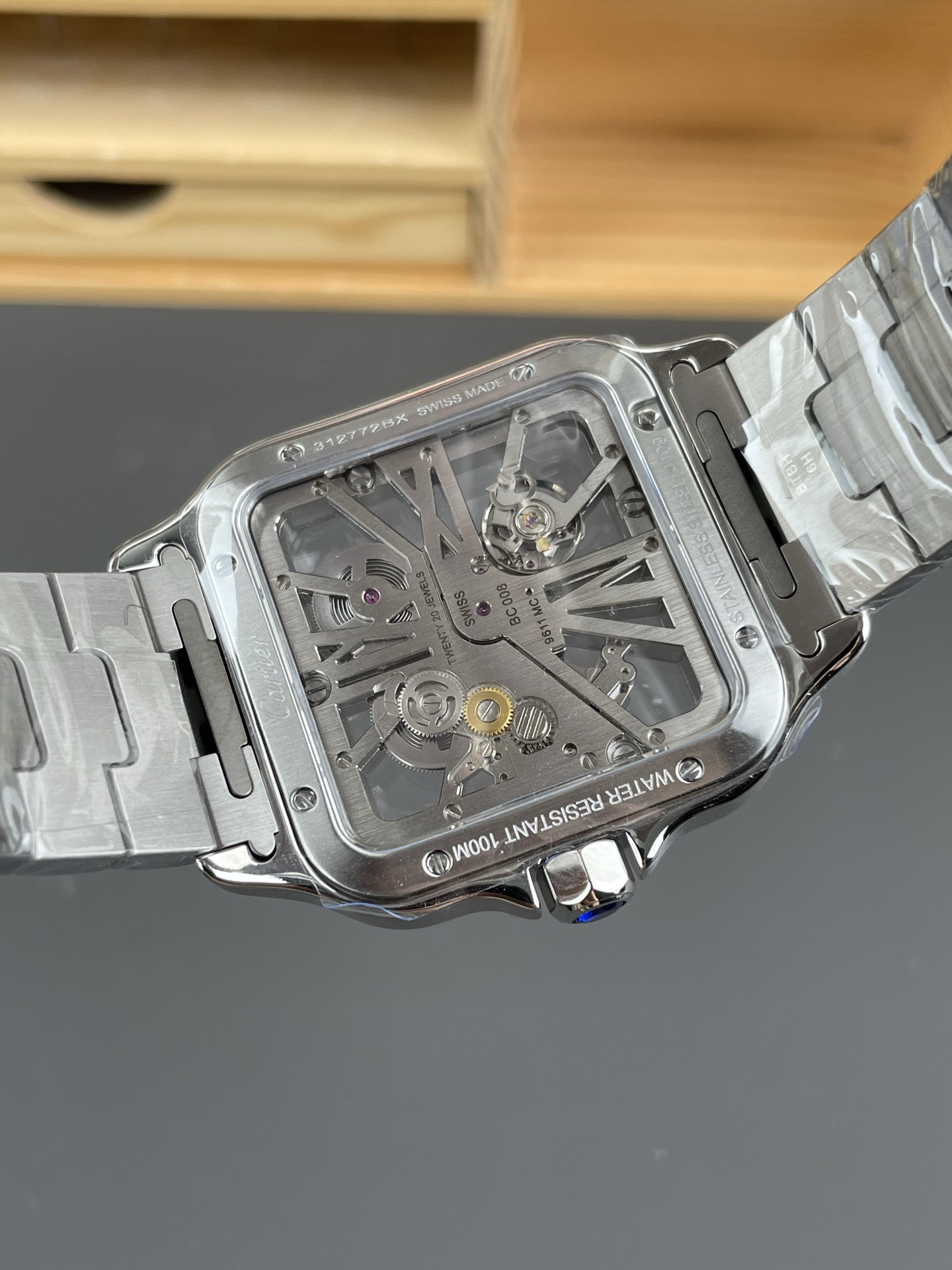 Santos Skeleton Series Steel Watch with Blue Hands V2 Version