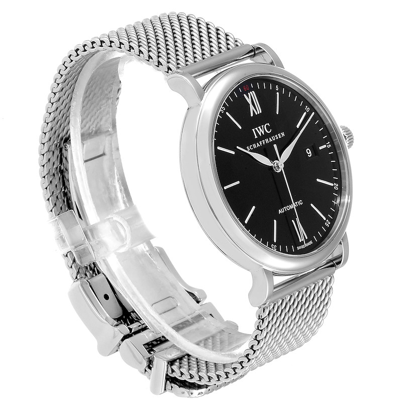IWC Portofino Black Dial Mesh Bracelet Steel Mens Watch IW356506