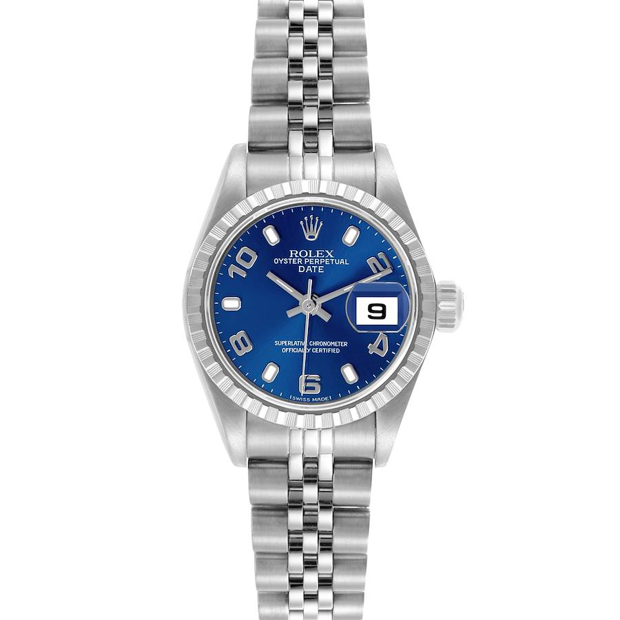 Rolex Date Blue Dial Jubilee Bracelet Steel Ladies Watch 79240 Papers