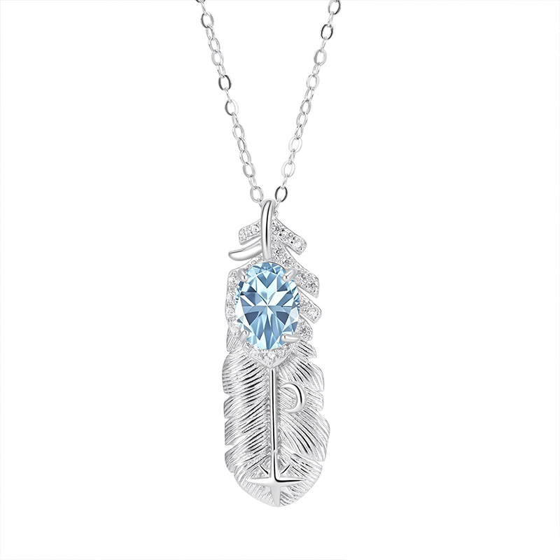 GemVibra Feather Pendant Necklace with Natural Multi-Gemstones (Amethyst, Citrine, Aquamarine, Peridot, Garnet)