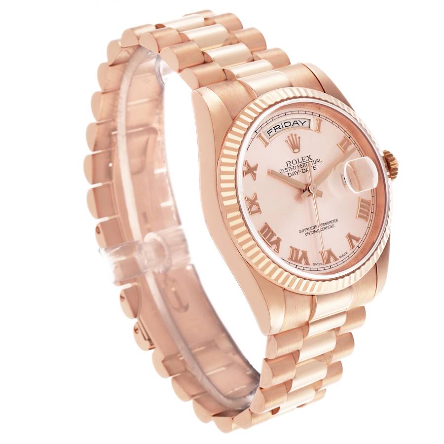 Rolex President Day-Date 36mm Rose Gold Roman Dial Mens Watch 118235