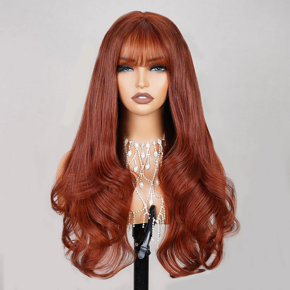 Megalook 5x5 Lace Closure Reddish Brown With Bang Loose Wave Wigs Realistic Hairline