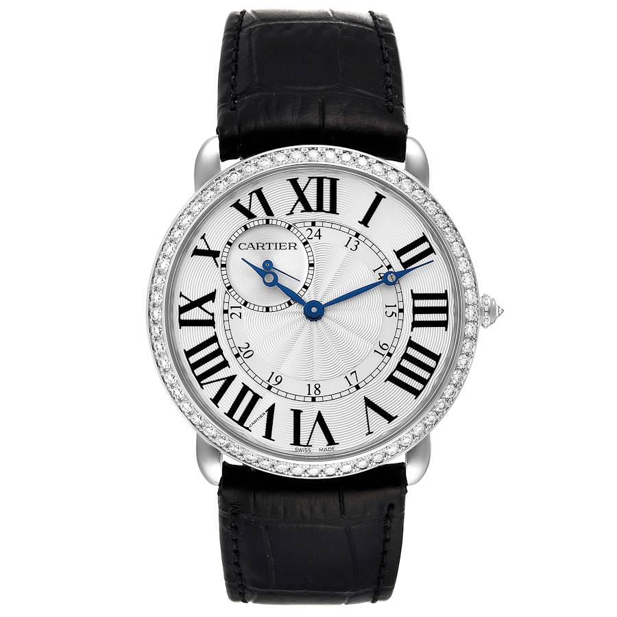 Cartier Ronde Louis White Gold Diamond Bezel Mens Watch WR007002