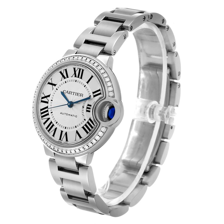 Cartier Ballon Bleu 36mm Steel Diamond Bezel Ladies Watch W4BB0023