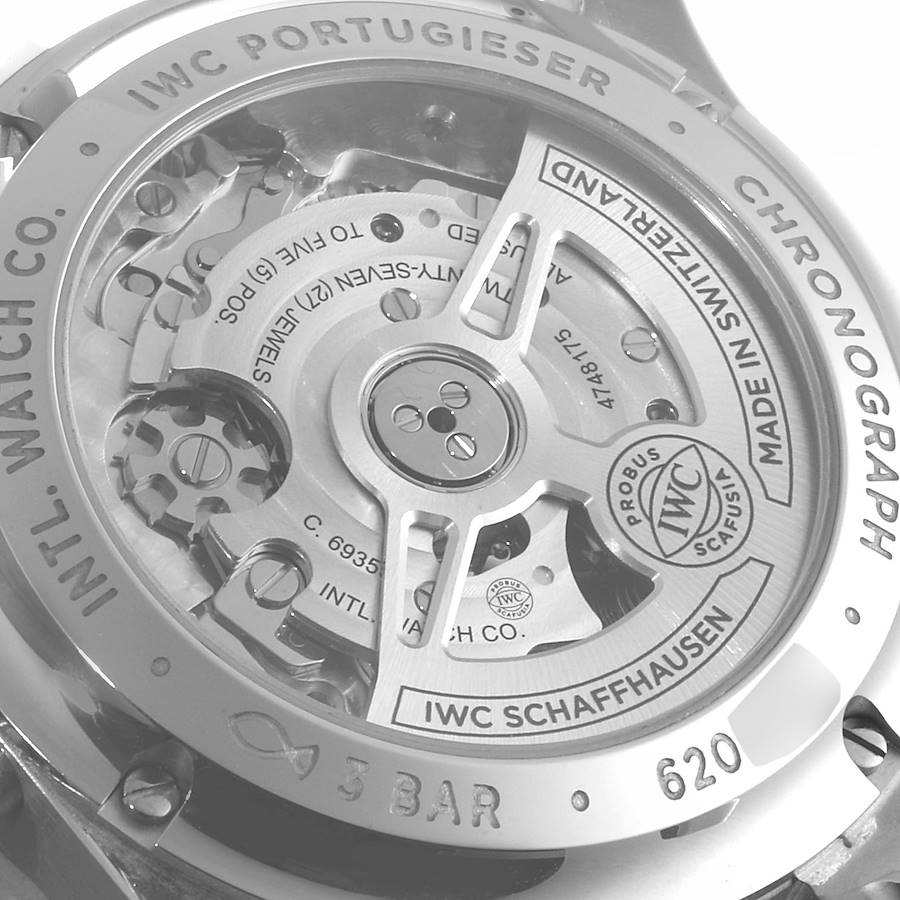 IWC Portugieser Chrono Silver Dial Blue Hands Steel Mens Watch IW371605