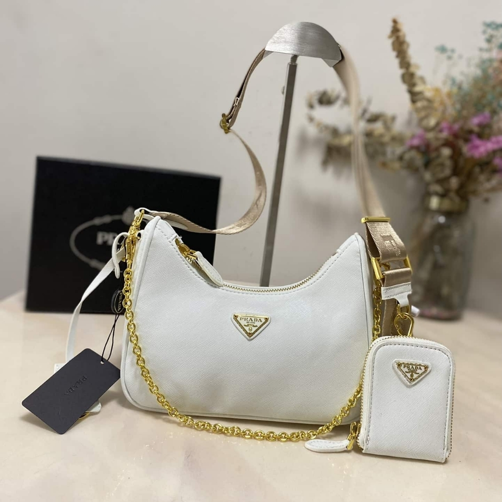 Prada Re Edition 2005 Saffiano Leather Bag White 22cm 1BH204 NZV F02EN V V2M