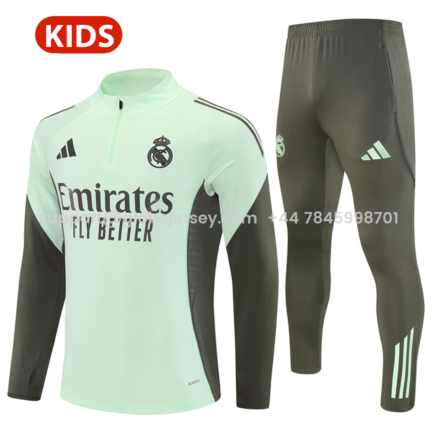 Real Madrid 25-26 Kids Long Sleeve Training Set - Light Green Top & Army Green Pants
