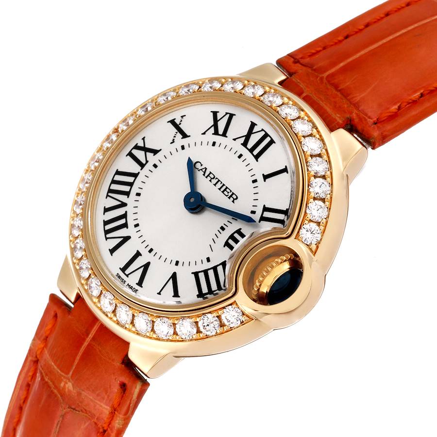Cartier Ballon Bleu 28mm Yellow Gold Diamond Bezel Ladies Watch WE900151