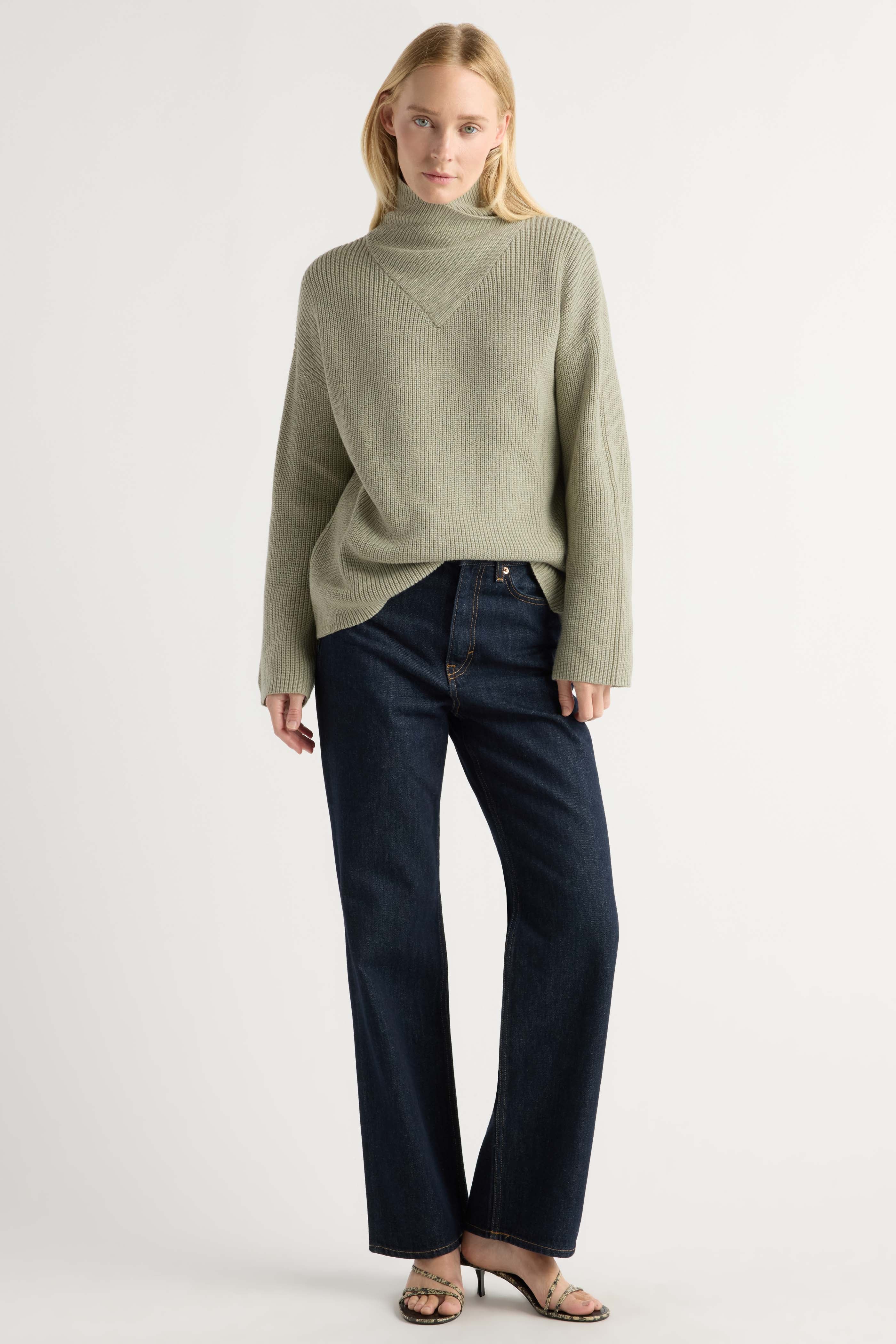 Daria Wrap-Neck Organic Cotton-Wool Sweater