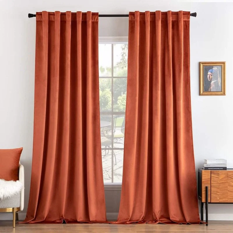 Custom Velvet Curtains Luxury Blackout Curtains  (2 Panels) - Burnt Orange