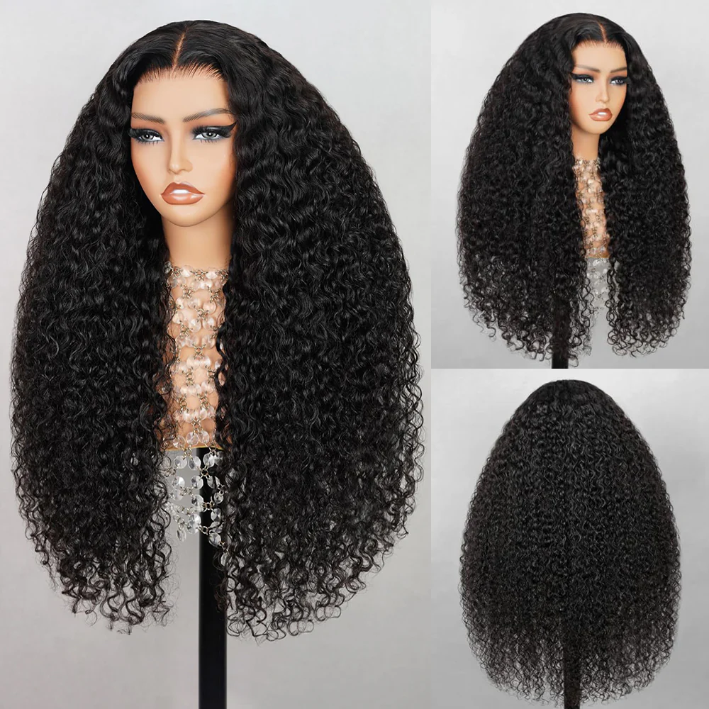 Megalook 28-30Inch 4x4 Lace Invisible Knots Jerry Curly Natural Black Realistic Hairline Preplucked With Baby Hair