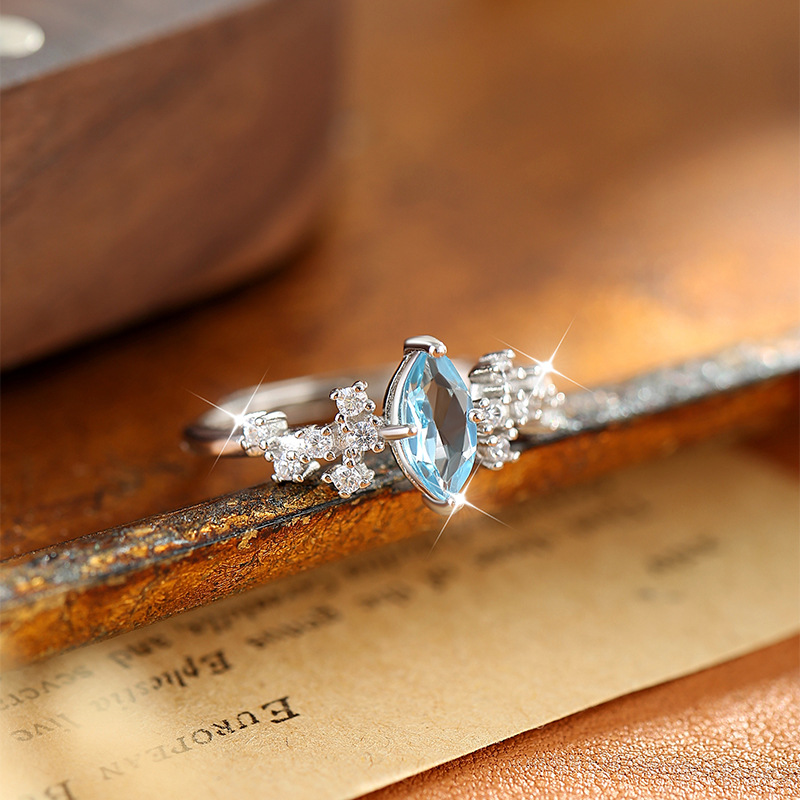 GemVibra Marquise Gemstone Open Ring, S925 Silver with Natural Crystal Variants