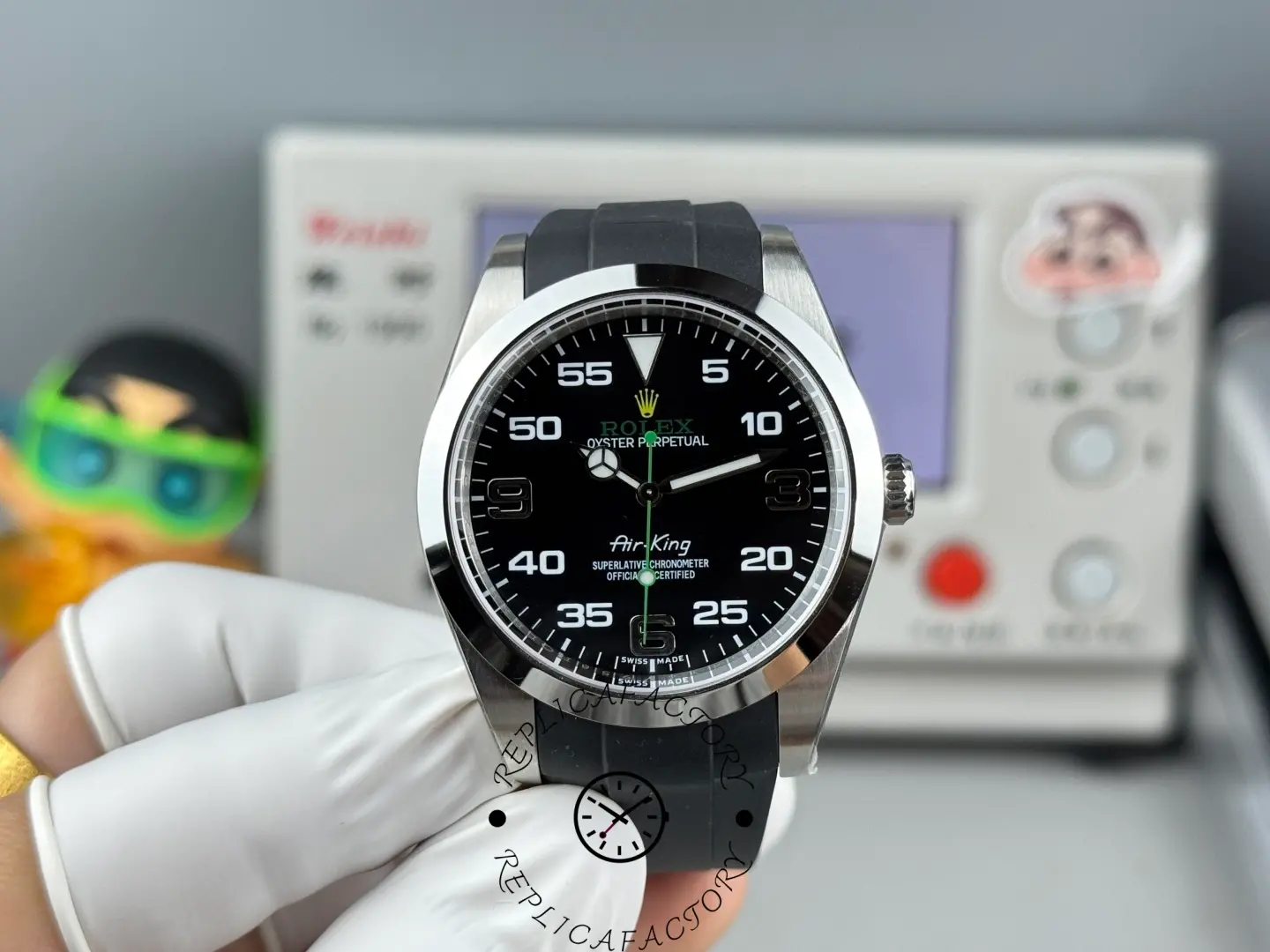 1:1 Clone Rolex Air-King 126900 0001 Black Dial Rubber Strap