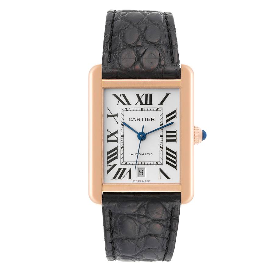 Cartier Tank Solo XL Rose Gold Silver Dial Mens Watch W5200026