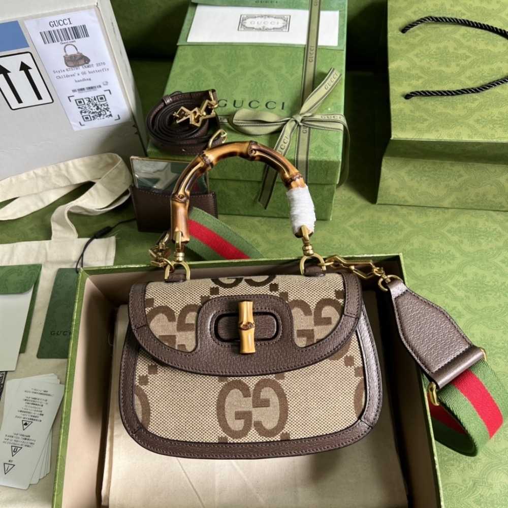 Gucci Bamboo 1947 Jumbo Gg Small Top Handle Bag 18Cm