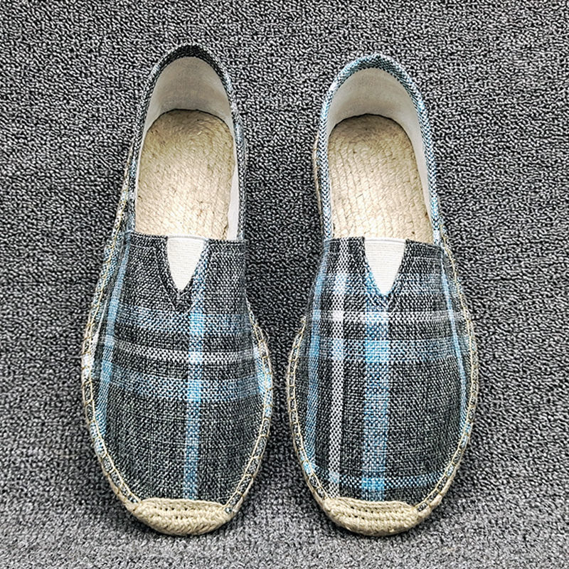 Men's Daily Casual Seam Round Toe Espadrilles Canvas Slip On Flat Loafers Shoes