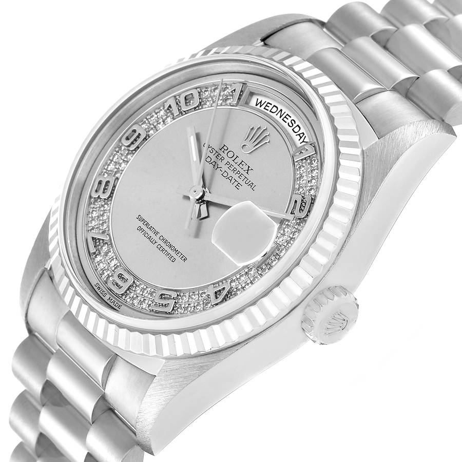 Rolex President Day-Date White Gold Myriad Diamond Dial Mens Watch 18239