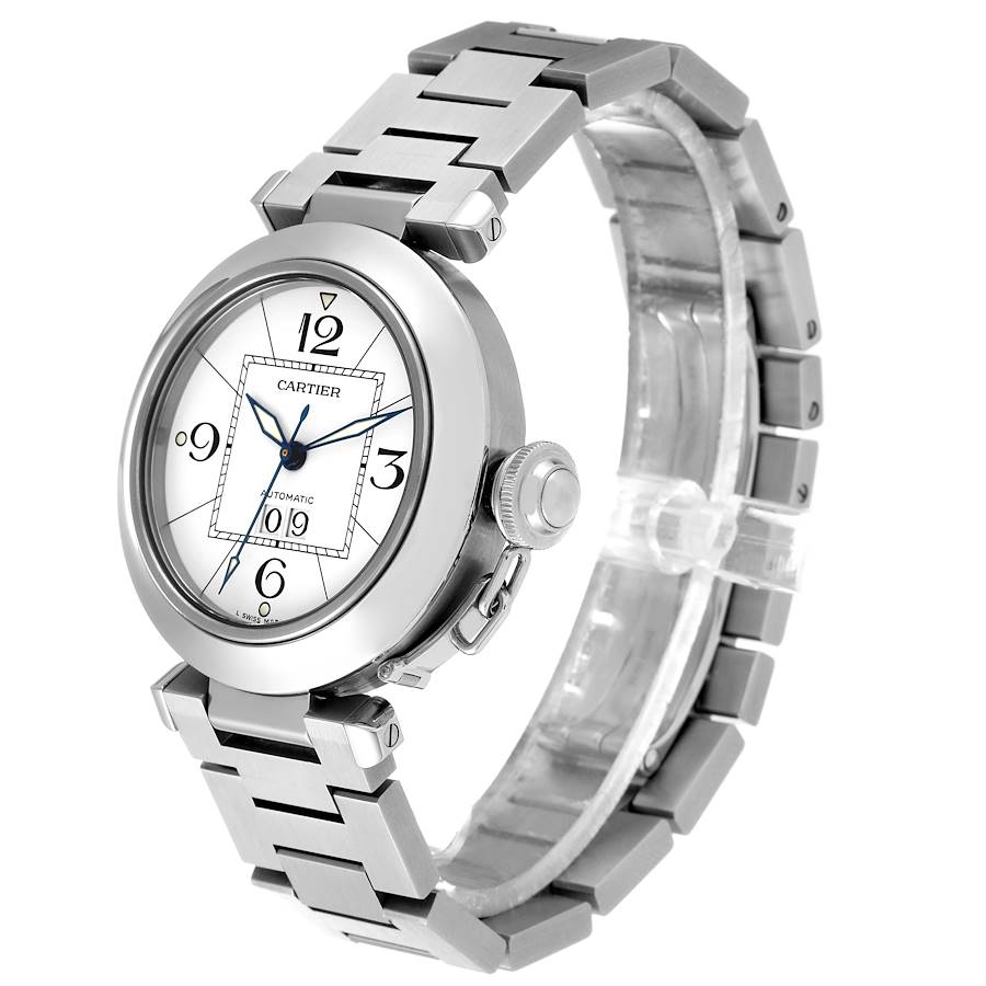 Cartier Pasha C Big Date Midsize Steel White Dial Mens Watch W31055M7