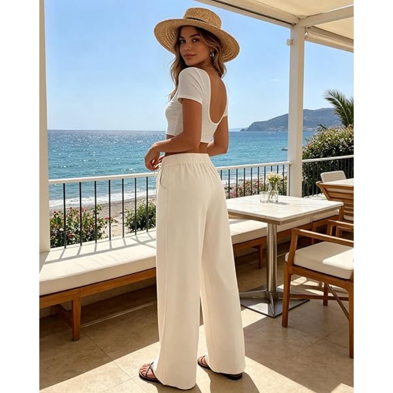 Womens Casual Linen Wide Leg Pants