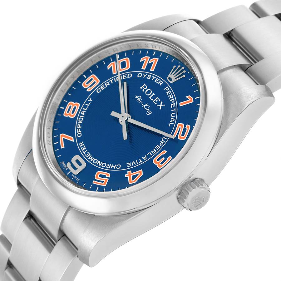Rolex Air King Blue Concentric Dial Steel Mens Watch 114200