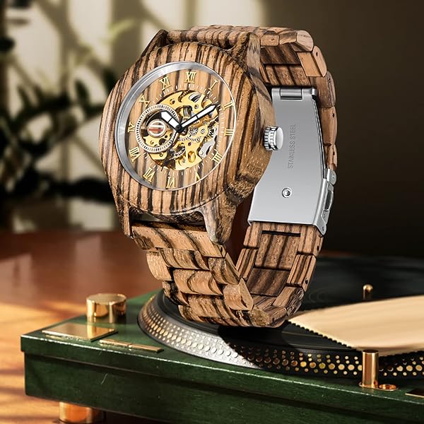 No Battery Fashion Mechanical Wooden Watch for Men, Mechanical Movement Wooden Strap Men's Watch for Father's Day, Birthday M804