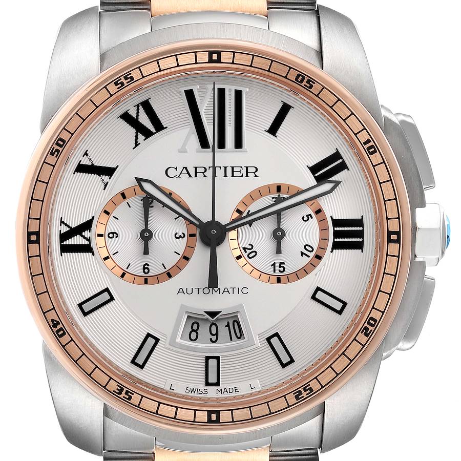 Cartier Calibre Chronograph Steel Rose Gold Mens Watch W7100042