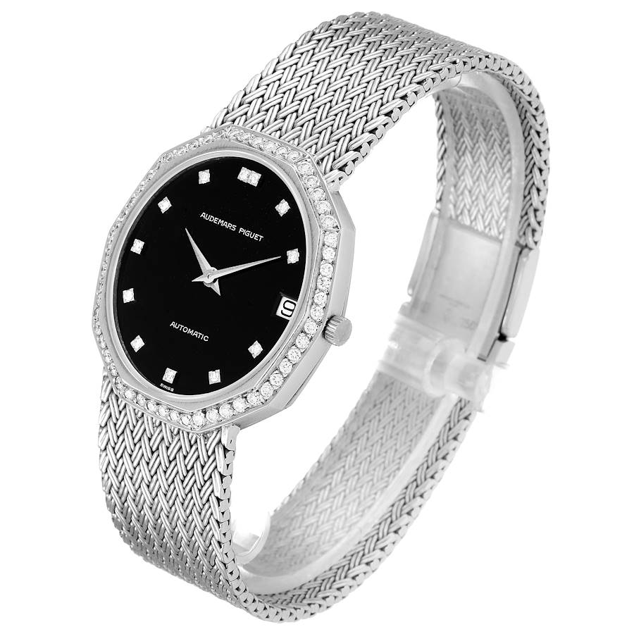 Audemars Piguet White Gold Black Dial Diamond Vintage Mens Watch