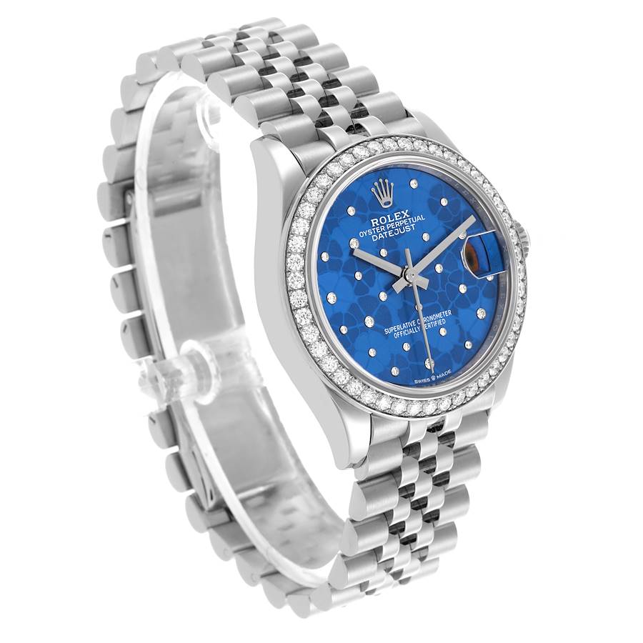 Rolex Datejust 31 Steel White Gold Blue Floral Dial Diamond Ladies Watch 278384