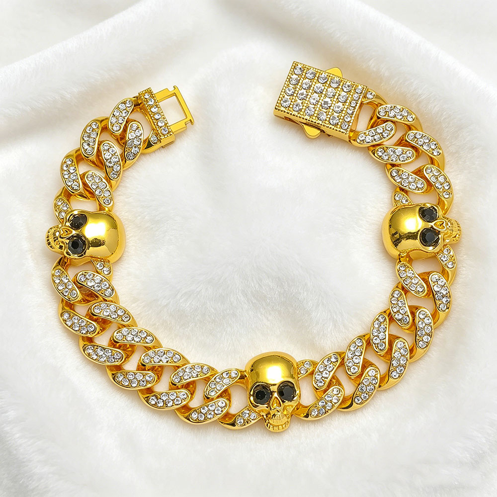 GemVibra Rhinestone Skull Cuban Link Zinc Alloy Bracelet