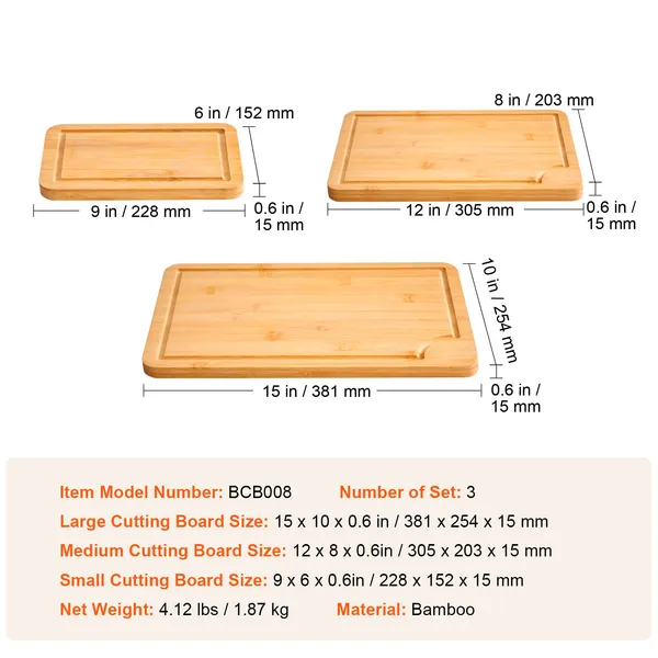 Cutting Board 3 Pieces Versatile Bamboo Cutting Board