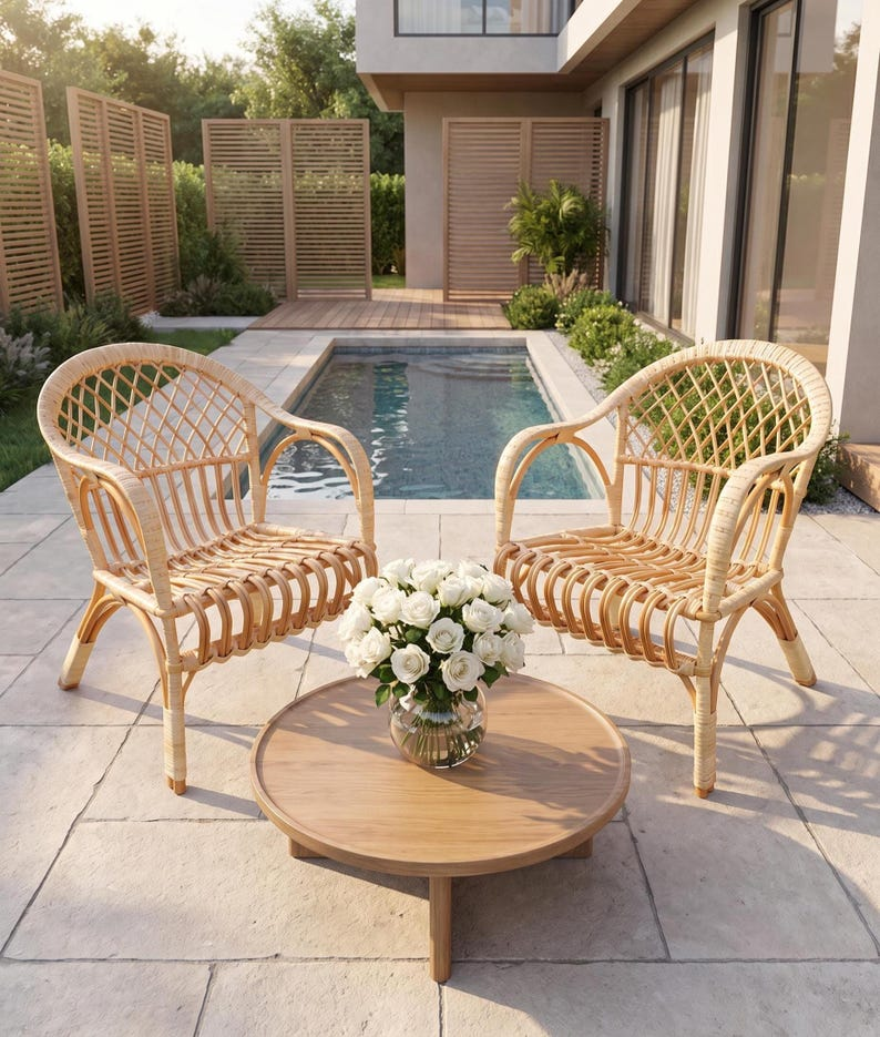 Natural Rattan Wicker Outdoor Armchair