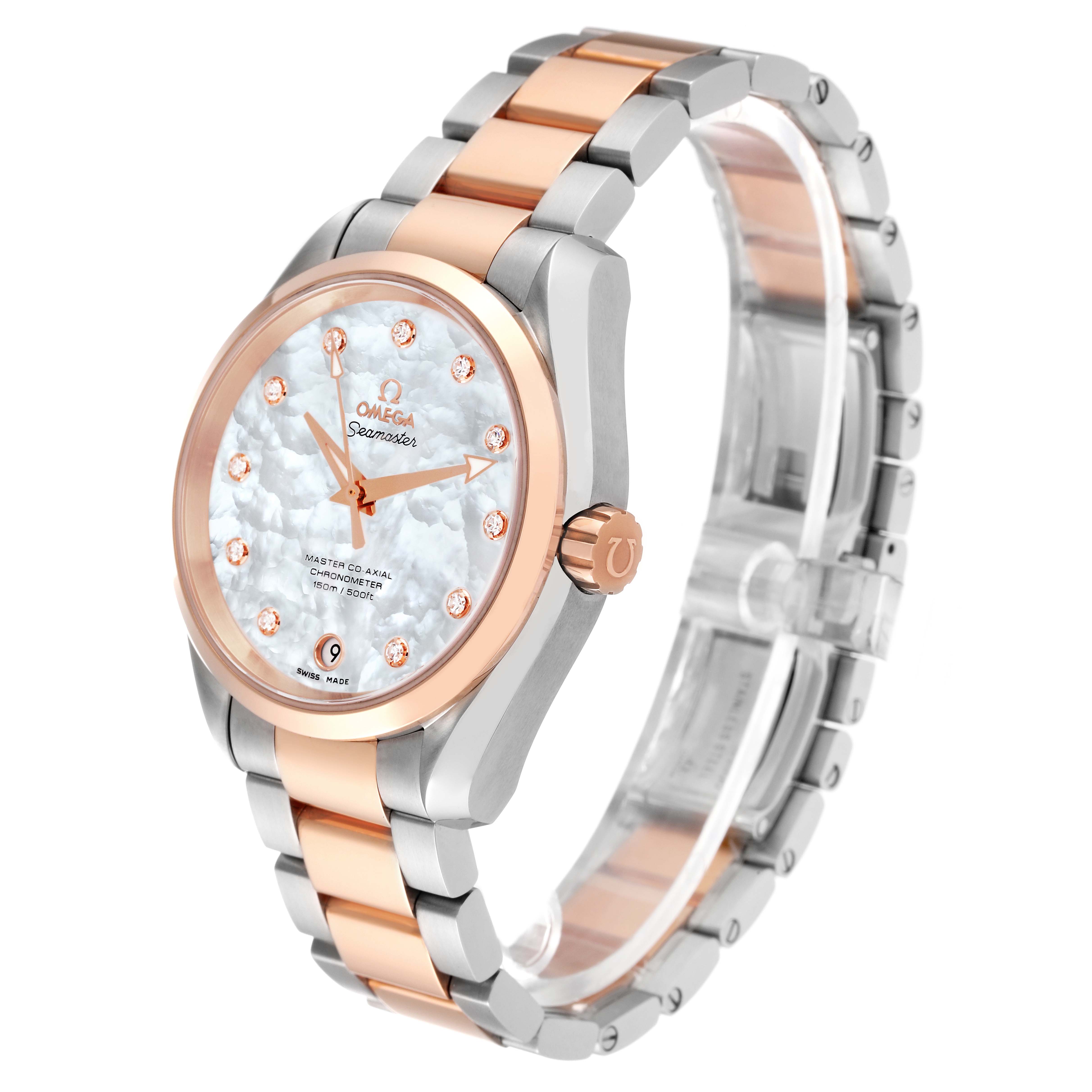 Omega Aqua Terra Rose Gold Mother of Pearl Diamond Ladies Watch 38.5 MM 231.20.39.21.55.003