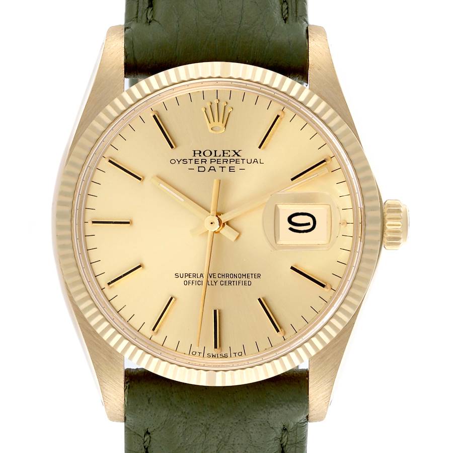 Rolex Date Yellow Gold Leather Strap Automatic Vintage Mens Watch 1503