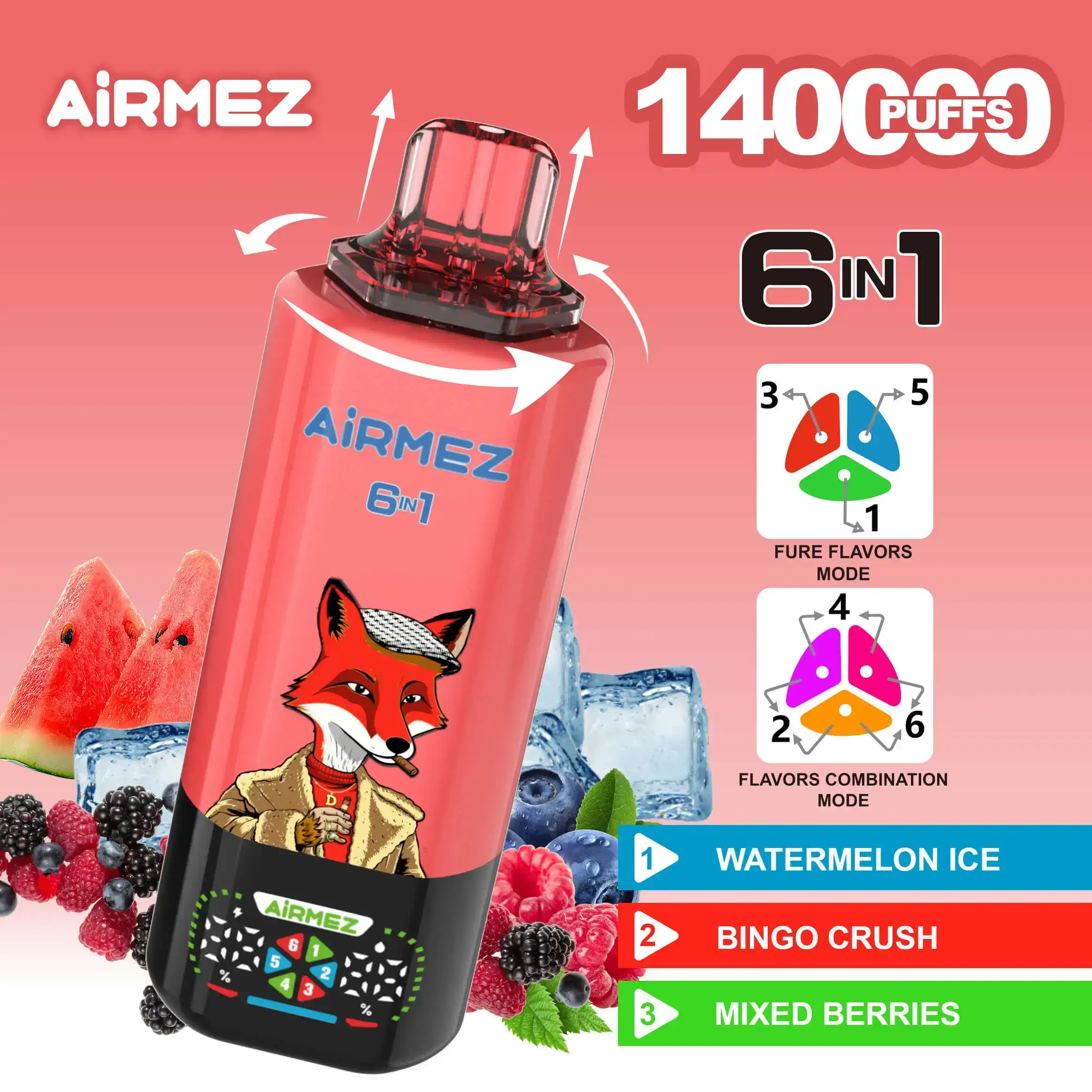 Airmez Fox 140K 6 w 1 Disposable Vape – 🔥 20% Zniżki | Nowi Klienci Hurtowi 📦 | 🚚 Szybka Wysyłka z Magazynu w Polsce 🇵🇱