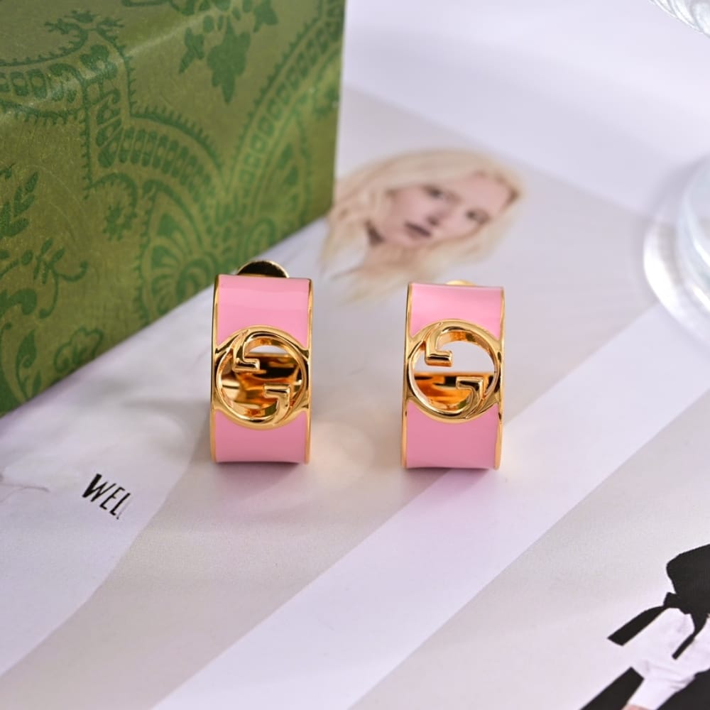 Gucci Blondie Enamel Hoop Earrings Pink 796764 J1630 8075