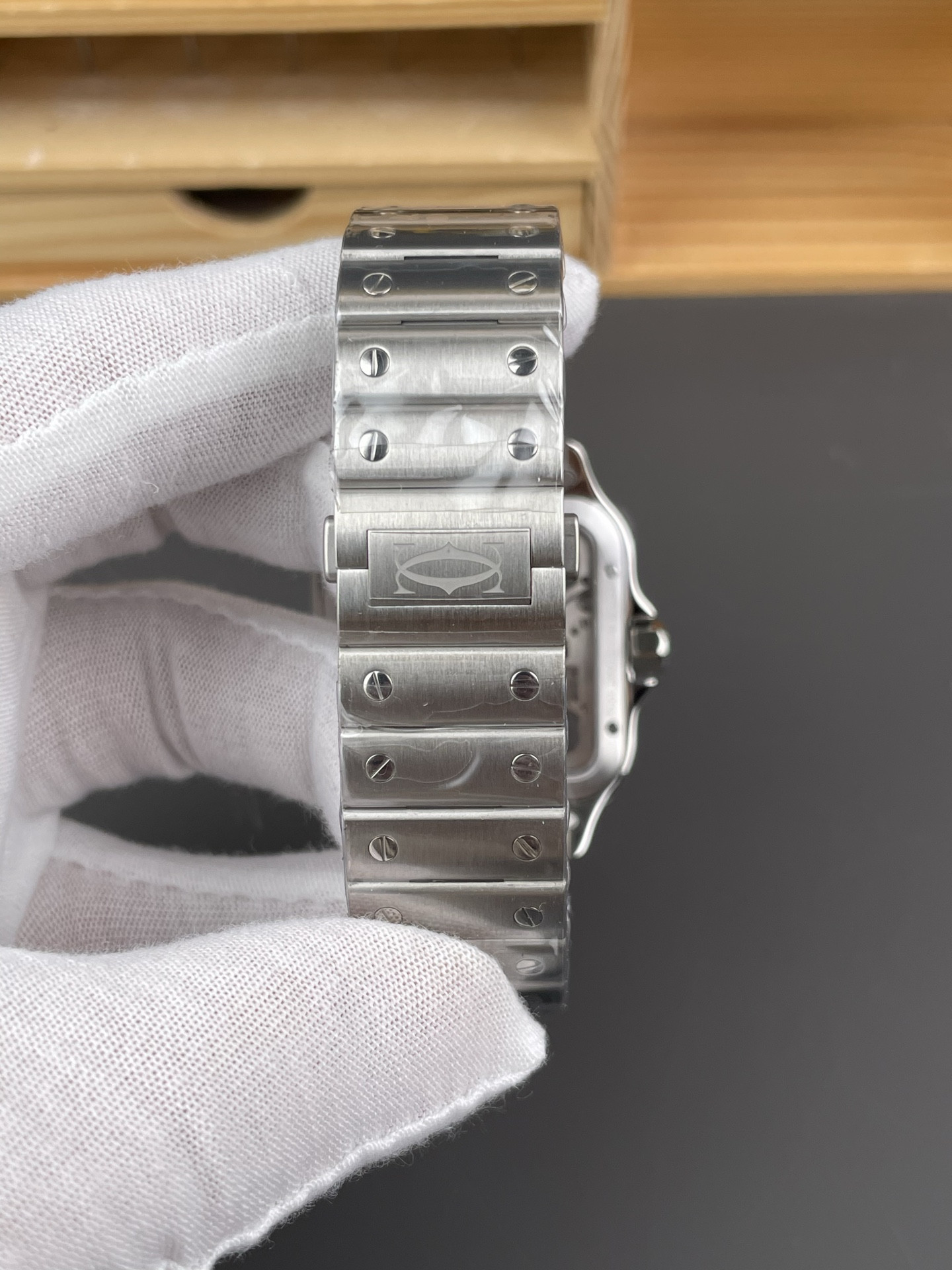 Santos Skeleton Series Steel Watch with Green Hands V2 Version