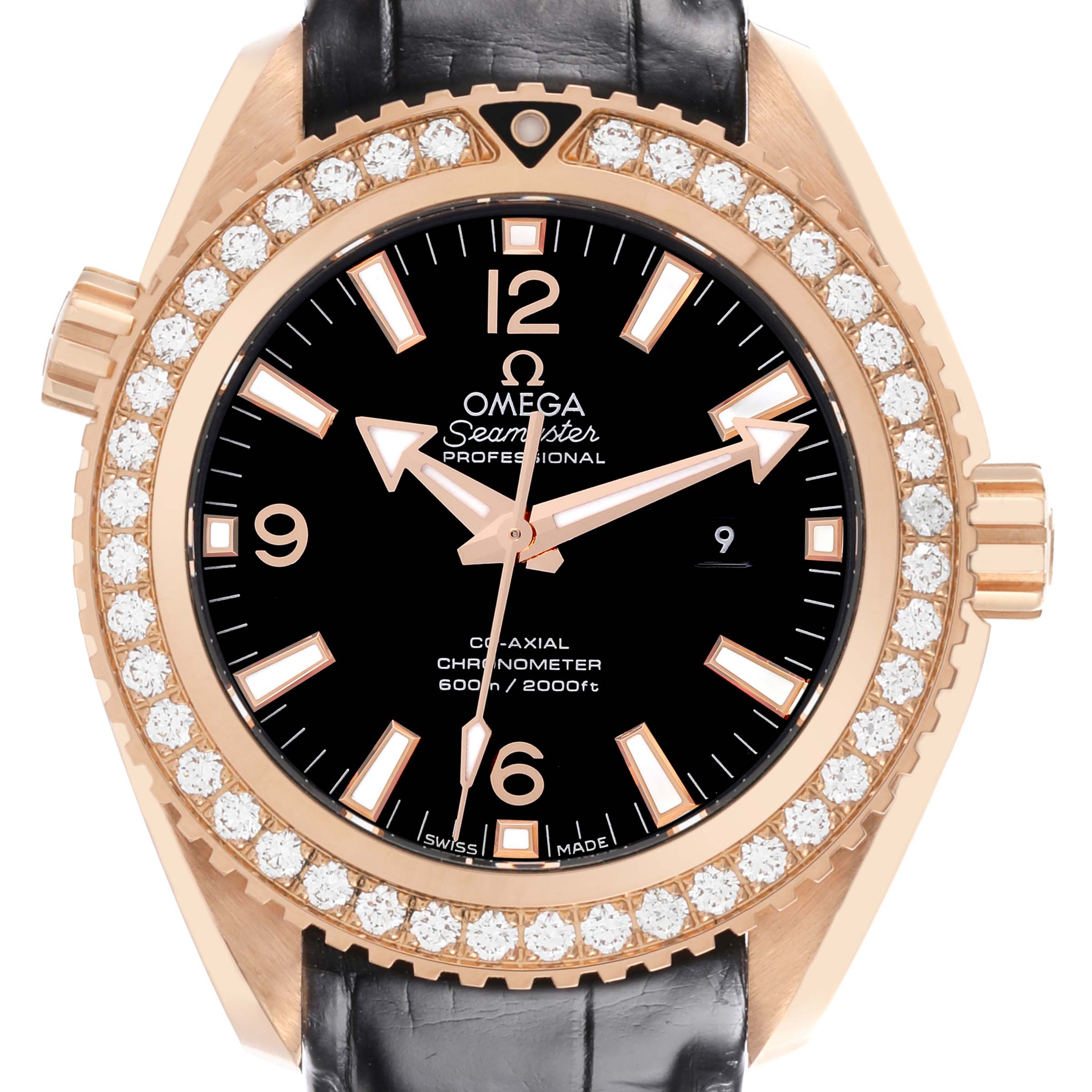 Omega Seamaster Planet Ocean Rose Gold Diamond Watch 37.5 MM 232.58.38.20.01.001 BoxCard