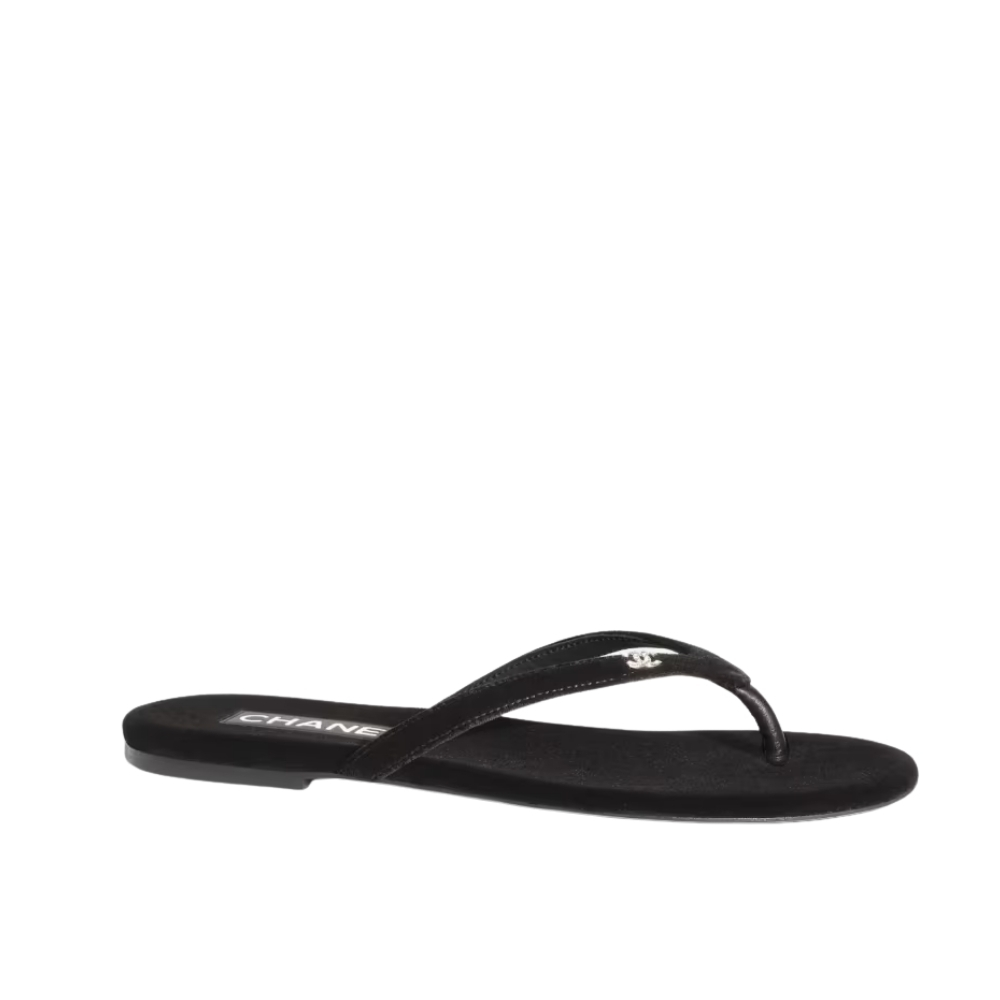 Chanel Thongs Slipper Velvet In Black G45716 B16716 94305