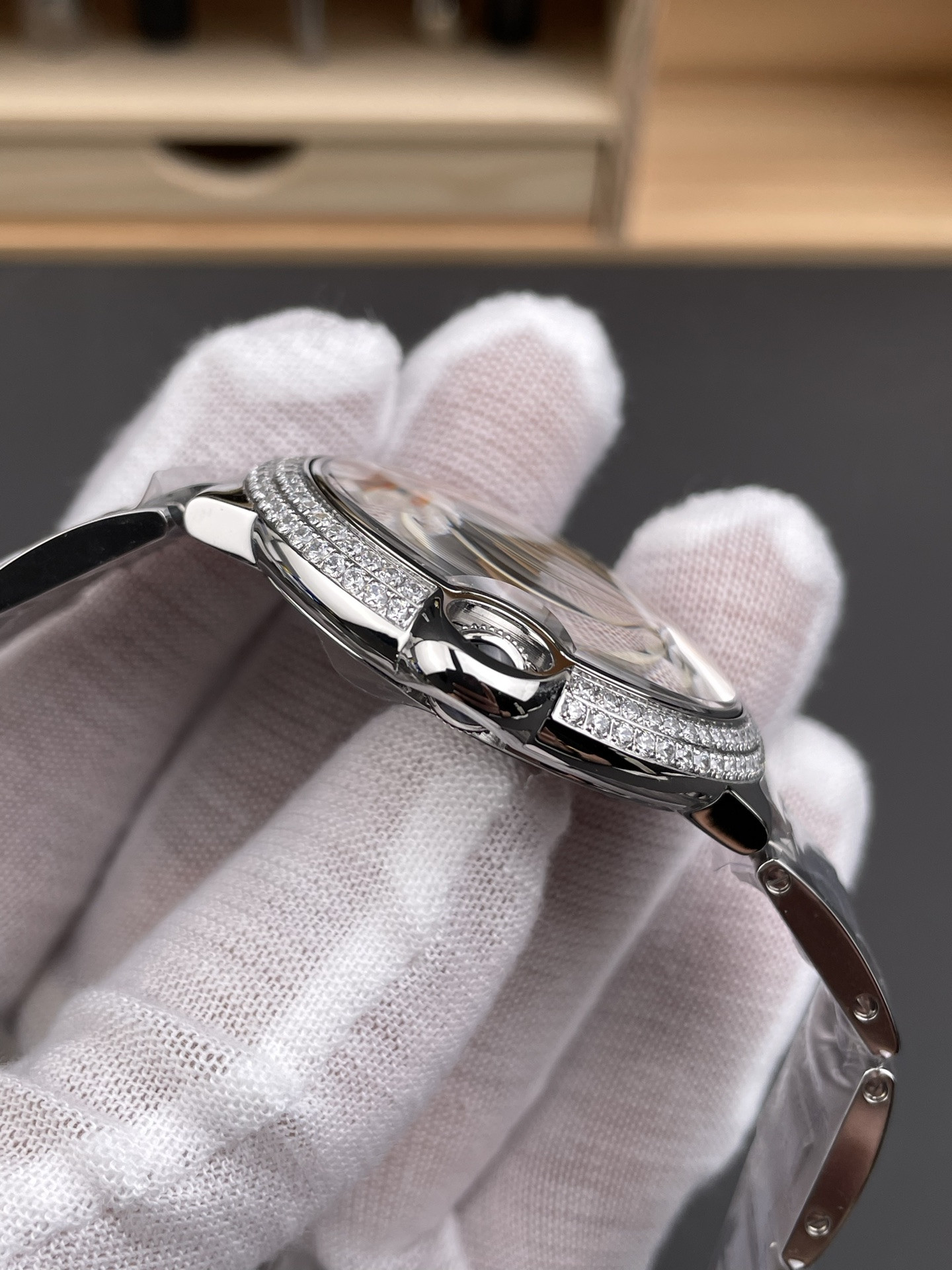 Ballon Bleu Double Row Diamond Bezel Steel Bracelet