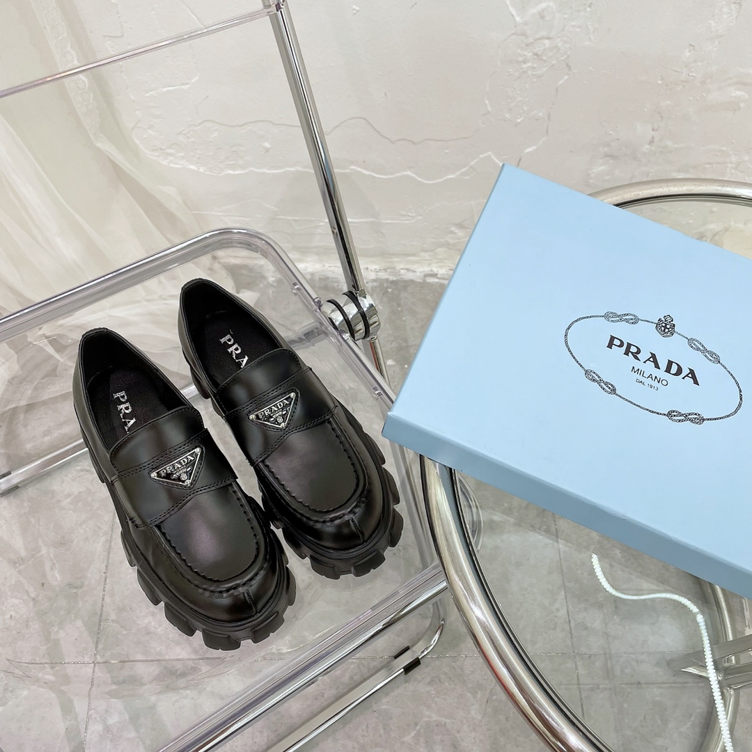 Prada Monolith Brushed Leather Loafers Black 2De129 B4L F0002