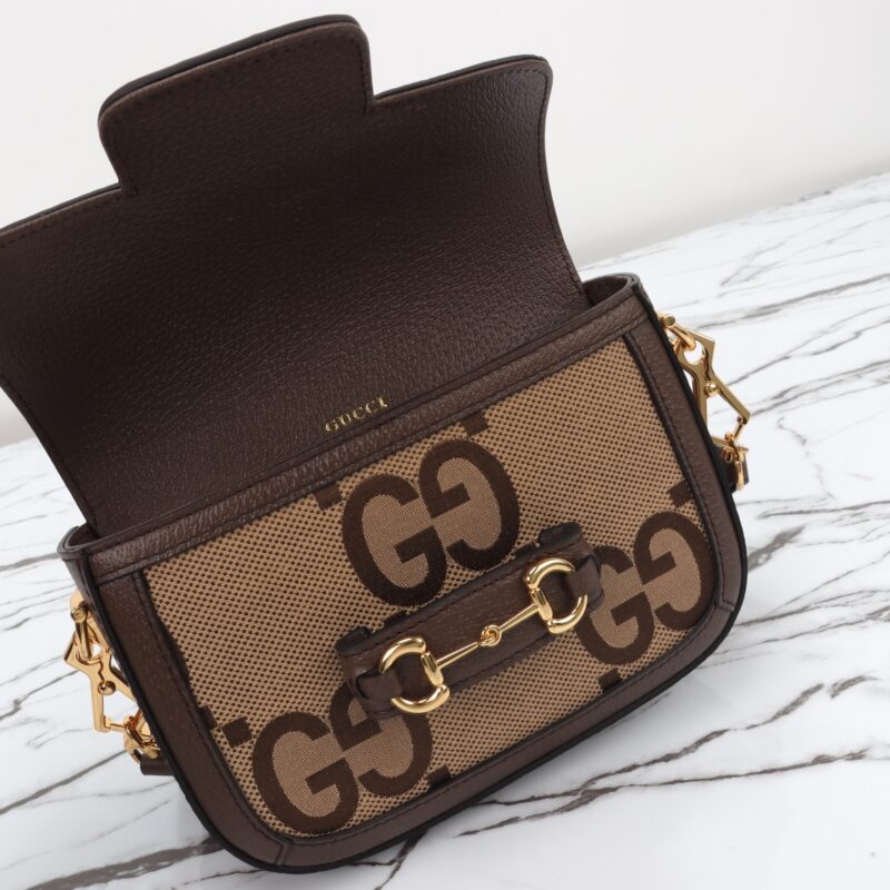 Replica Gucci Horsebit 1955 Double G Mini Brown Canvas